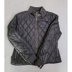 Schott Jacket Womens L Black Quilted Full Zip‎ Pockets Belted Motorcycle